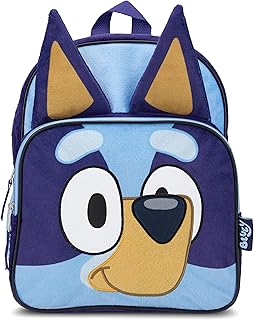 BLUEY Backpack for Girls & Boys for Kindergarten & Elementary School, 12 Inch, Plush with 3D Ears & Appliques, Adjustable Straps & Padded Back, Lightweight Travel Bag for Kids, Blue, Traveling