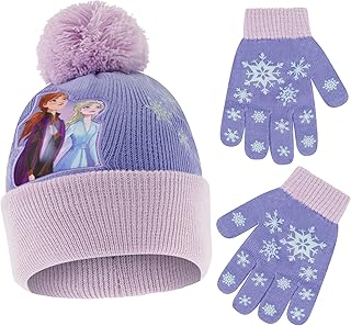 Girl Winter Hat Set, Frozen Elsa and Anna Kids Beanie and Glove, for Ages 4-7
