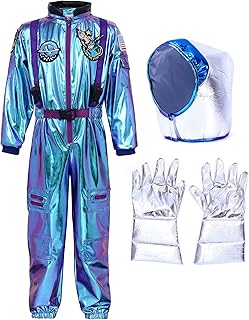 Kids Astronaut Costume with Helmet Laser Space Suit for Halloween Boys Girls Pretend Role Play Dress Up Ages 3-12