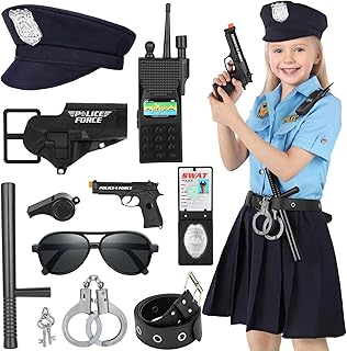 Police Officer Costume for Girls, Girls Police Officer Costume Kids Cop Outfit for Halloween Role Play Dress Up