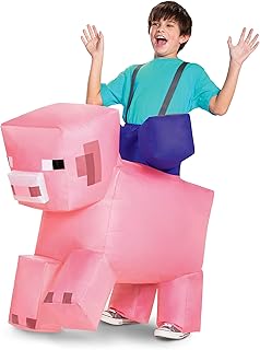Ride On Minecraft Inflatable Costume, Kids Inflating Costume Jumpsuit with Fan, Up to Size (7-8)