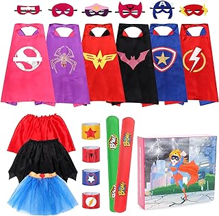 Superhero Capes and Masks for Girls - Kids Halloween Cosplay Dress Up Costumes with Skirt and Wristbands for Girls Birthday Party Gifts