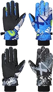 2 Pairs Winter Kids Snow Gloves Waterproof Windproof Warm Youth Ski Gloves Toddler Snowboard Gloves