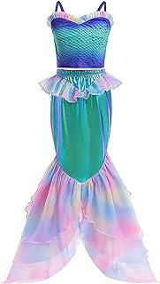 Little Mermaid Costume Dress Girls Kids Princess Dress Up Birthday Cosplay Halloween Costumes with Wig Accessories