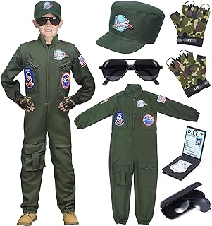 Fighter Pilot Costume for Kids Boys Air Force Flight Suit Army Aviator Dress Up Accessory Halloween Birthday Cosplay