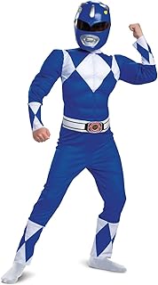 Blue Power Ranger Costume, Kids Size Beast Morphers Muscle Padded Character Jumpsuit and Mask, Classic Child Size Small (4-6)