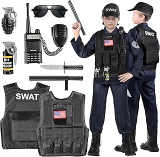 Luucio SWAT Police Officer Costume for Kids, Police Costume for kids, with SWAT Costume, SWAT Vest, Halloween Costume for Boys, Role Play Kit for Boys Girls