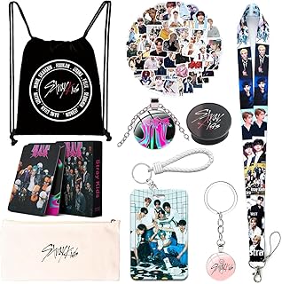 Stray Kids Merch Gift Set, Including Stray Kids Album Photocards, Sticker, Drawstring Bag, Pencil Case, Lanyard, Cards Holder, Keychain, Neacklace, Phone Holder