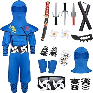 Kids Ninjia Costume - Muscle Ninja Costume Suit with Deluxe Ninja Toys for Little Boys & Girls Halloween Cospaly Dress Up