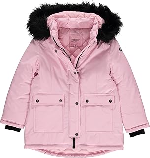 Girls Puffer Jacket, Laminated Bubble Kids Coat with Fur Hoodie