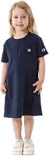 CK-Z331 Kids Short Sleeve Shirt Dress, Round Neck, 100% Cotton, Binder Neck, One Point Logo, Short Sleeve Dress