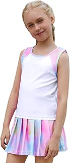 Girls Tennis Golf Dress Athletic Outfit Kids Tie dye Tank Top and Skorts Sets Sports Skirt with shorts