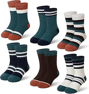 Kids Merino Wool Socks Boys Girls Thermal Winter Hiking Warm Thick Boot Cozy Toddler Crew Socks 6 Pairs
