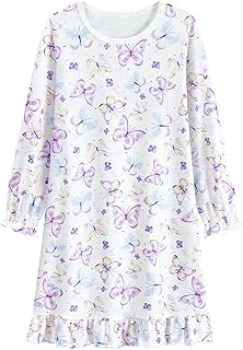 Girls Nightie for Kids Nightgown Strawberry Cat Cherry Sleepwear Night Dress Crewneck Long Sleeves 3-10 Years