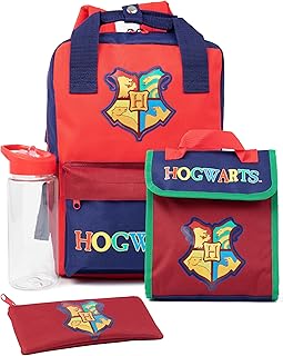 4 Piece Backpack Set | Kids Hogwarts Rucksack Bundle with School Bag, Pencil Case, Lunch Bag & Water Bottle, Multicolor, One Size, Daypack Backpacks