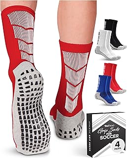 Non Slip Soccer Socks Mens | 4 Pairs | Non Skid Grip | Football Basketball Sport