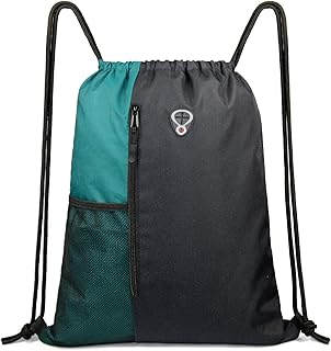 Drawstring Backpack Sports Gym Bag for Women Men Children Large Size with Zipper and Water Bottle Mesh Pockets