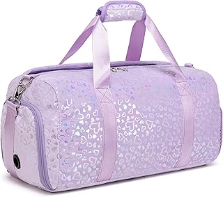 Kids Dance Bag Gymnastics Bag Girls Boys Duffle Bag Gym Sports Ballet Bag with Shoe Compartments, Girls Overnight Weekender Carry On Travel Bag, Love Purple, Girls Duffle Bag