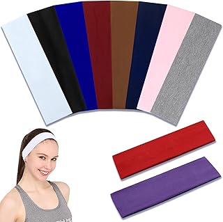 10 Pcs Sport Headbands for Women and Men-Elastic Sweat-Absorbing Head Bands for Women's,Non Slip Soft Cloth Fabric Hairbands for Daily Workout Yoga Running Sports