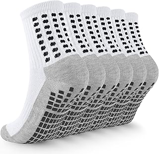 Kids Grip Soccer Socks Boys Football Non Slip Socks Cushioned Athletic Crew Socks Running Sports Kids Youth 6 Pairs