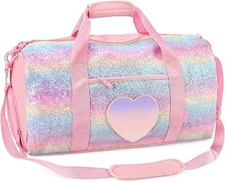 Dance Bag for Girls Duffle Bag Kids Overnight Travel Sleepover Bags Sport Gym Bag with Shoes Compartment, Rainbow