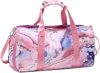 Duffle Bag Teens Sports Gym Bag with Shoe and Wet Clothes Compartments for Dance Swimming Sleepover Overnight Weekender Travel, 07-Pink Marble