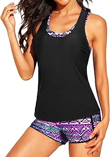 3 Piece Athletic Tankini Swimsuits for Women with Shorts Swim Tank Tops with Sports Bra and Boyshorts Bathing Suits