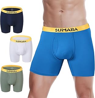 Long Leg Men Underwear Boxer Briefs Fly with Pouch No Ride Up Underpants for Men