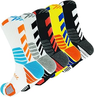 5 Pairs Men's Athletic Crew Socks Performance Thick Cushioned Sport Basketball Running Training Compression Sock, Multicolor, One Size