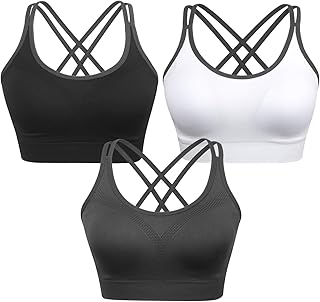 Strappy Women's Sports Bra Cross Back Tops for Running Fitness Removable Padded Workout Yoga Bras