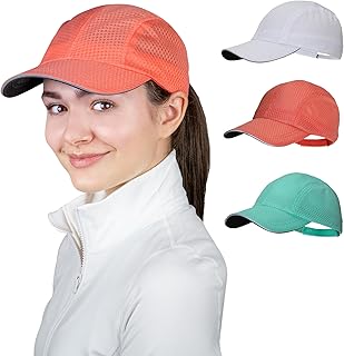 Women's Race Day Performance Running Cap, Lightweight & Quick Drying Mesh Sports Hat with Reflective Trim