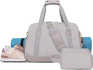 Sports Gym Bag for Women Sport Duffle Bags with Shoe Compartment & Wet Pocket, Grey, Gym / Sports