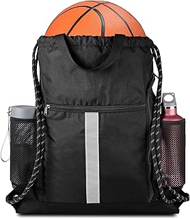 Drawstring Backpack Sports Gym Bag With Shoe Compartment and Two Water Bottle Holder