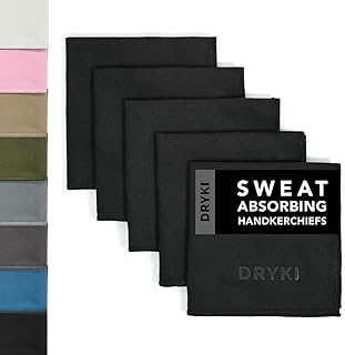 DRYKI Sweat Absorbing Handkerchiefs - The Original Sport Microfiber Hankies for Wicking Sweat from Hands, Face, Body (Classic Black, 5 Pack)