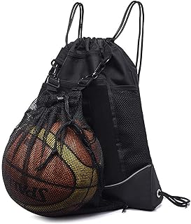 Drawstring Basketball Backpack for Boys, Foldable Soccer Backpack Gym Bag Sackpack Sports Sack with Detachable Ball Mesh Bag for Volleyball Baseball Yoga
