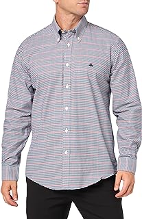 Men's Non-Iron Stretch Oxford Long Sleeve Check Sport Shirt, Navy, Small