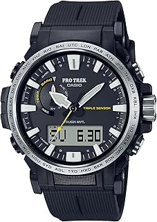 Protrek Tough Solar Powered Environmentally Friendly Biomass Outdoor Sports Watch with Altimeter, Barometer, Compass, and Thermometer Style PRW-61-1., Black, Sport