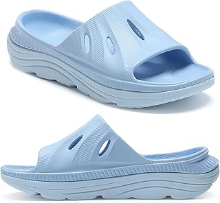 Womens Recovery Sandals Slides for Mens Plantar Fasciitis Sport for Sandals Comfortable Orthotic Athletic Arch Support Slides, Lightweight Cloud Slippers Thick Cushion Open Toe