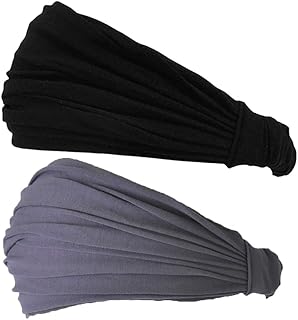 CCHARM Black & Dark Gray 2-Pack Japanese Bandana Headbands for Men and Women – Comfortable Head Bands with Elastic Secure Snug Fit Ideal Runners Fitness Sports Football Tennis Stylish Lightweight M