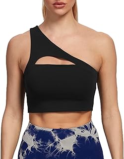 Women's Workout Sports Bras Fitness Gym Olivia Asymmetric One Shoulder Padded Bra Yoga Crop Tank Top