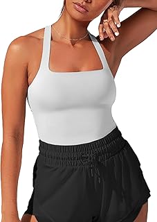 FlexLux Womens Square Neck Longline Sports Bra Racerback Yoga Bra Workout Crop Tank Tops with Built in Bra