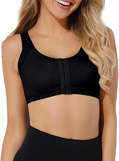 Women's Wireless Post Surgery Sports Bra Front Closure Comfort Brassiere with Adjustable Straps