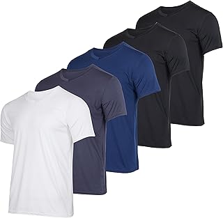5 Pack: Men’s V-Neck Dry-Fit Moisture Wicking Active Athletic Tech Performance T-Shirt