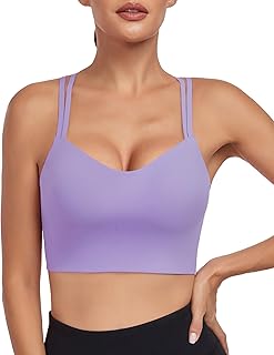 As Fariy Sports Bra Molded Cup Sports Bra Workout Bra for Women with Longline Criss Cross Back Spaghetti Strap Yoga Bras
