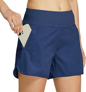 Womens 4" Running Hiking Shorts Athletic Active Shorts with Liner Quick Dry Sports Shorts Zipper Pocket