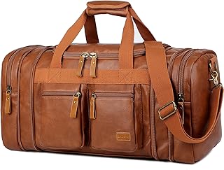 Vegan Leather Travel Duffel Weekender Bag Carry on Overnight Bag Sports Duffel bag For men and Women HB-21, Brown, Leather Travel Bag