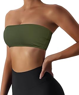 Women’s Padded Bandeau Sports Tube Top Bra Strapless Wireless Solid Seamless Yoga Workout Bralette