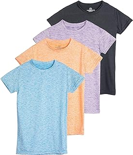 4 Pack: Girls Short Sleeve Dry-Fit Crew Neck Active Athletic Performance T-Shirt