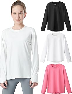 3 Pack: Youth Girls Long Sleeve Shirts Active Dry Fit Athletic Performance Clothes Kids Teens Sports Tees with Thumbholes