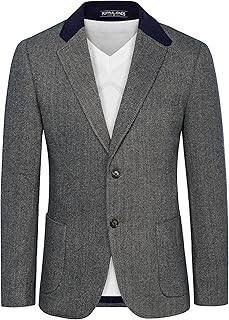 Mens Herringbone Blazer Vintage Tweed Wool Blend Sport Coat Jacket
